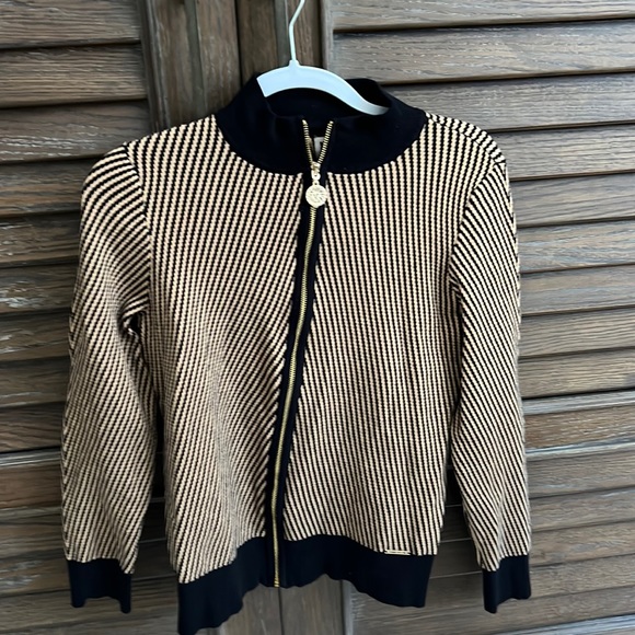 Anne Klein tan and brown zip up jacket - Picture 2 of 6